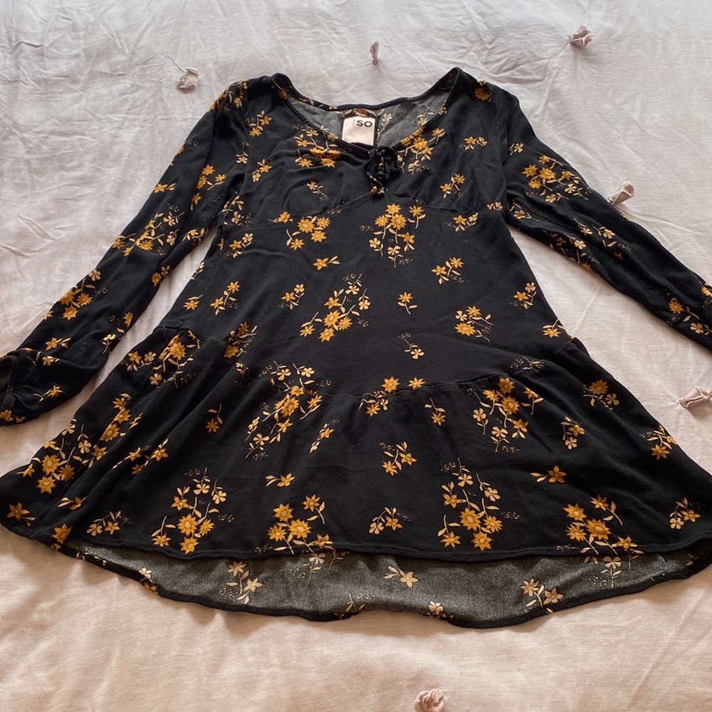 SO Black and Orange Floral Dress